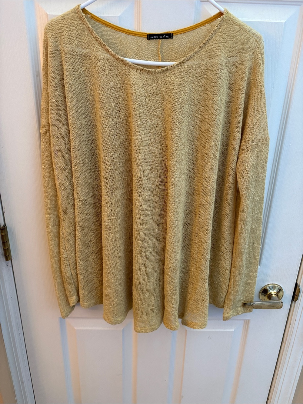 Sweet Claire medium Mustard Crewneck oversized loose weave Sweater drop sleeve